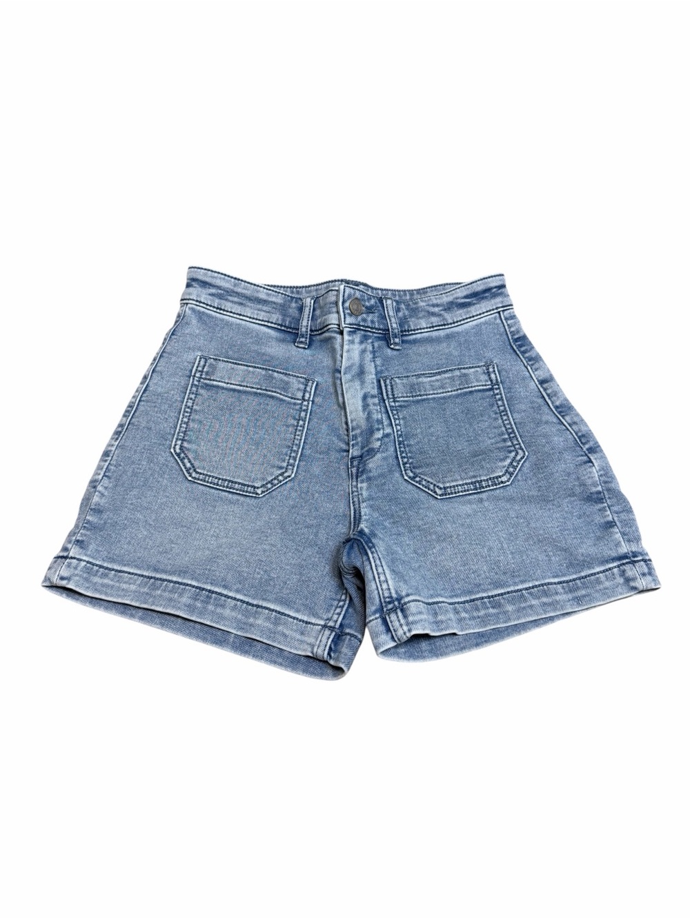 Faherty Stretch Terry High Rise Patch Pocket Shorts | Light Wash | Size 25